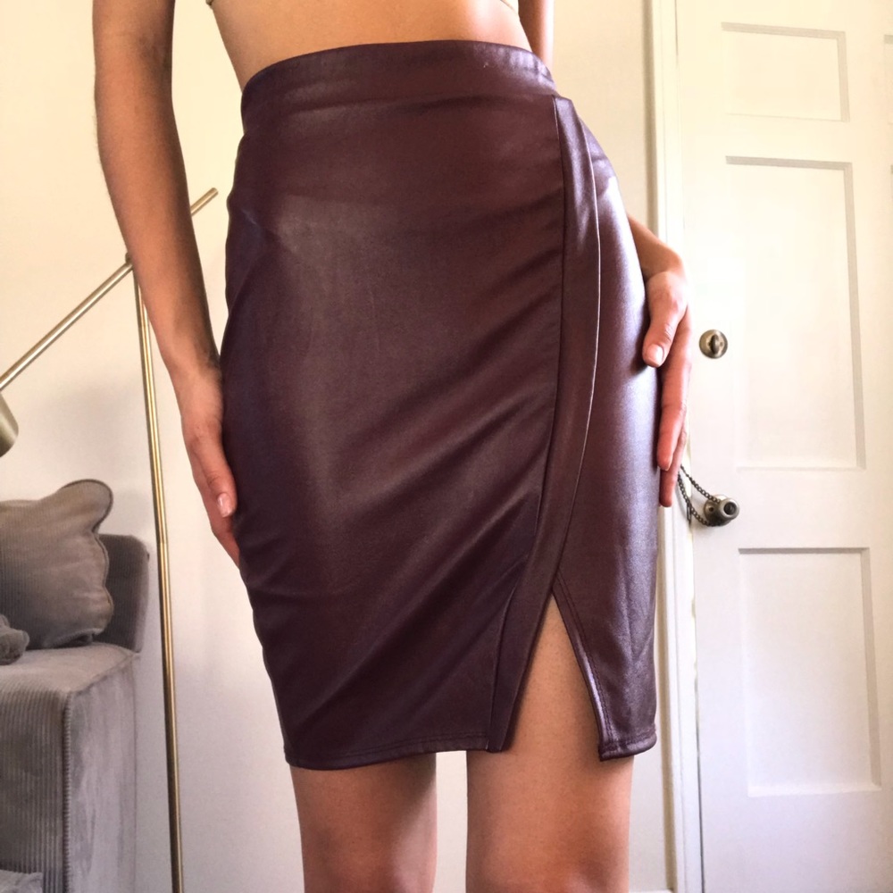 Red pleather midi skirt